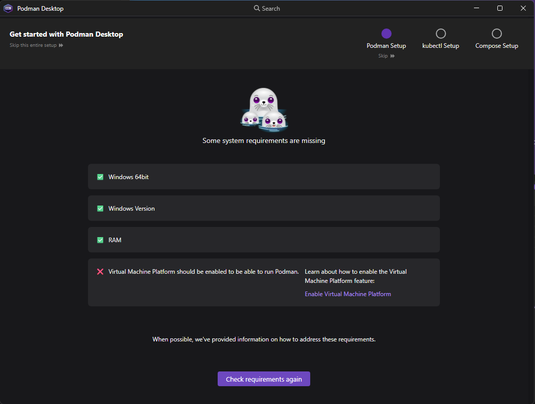 Podman Desktop - Första start av applikationen
