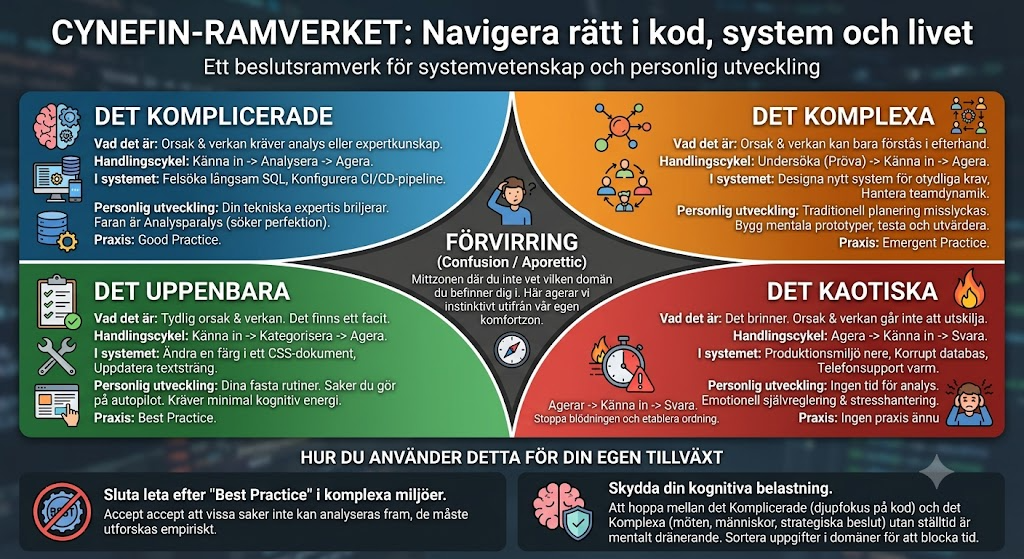 Infografik för Cynefin-ramverket av Dave Snowden